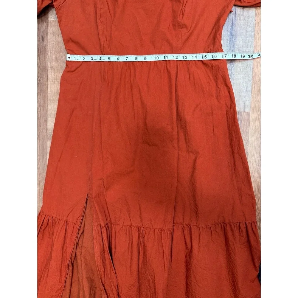 ASTR The Label Brick Puff Sleeve Midi Dress‎ Square Neck Tiered Skirt Size L